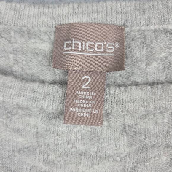 Chico's 2 US L/12 Gray Lightweight Crewneck Sweater with Pearl Embellishments - Picture 6 of 11